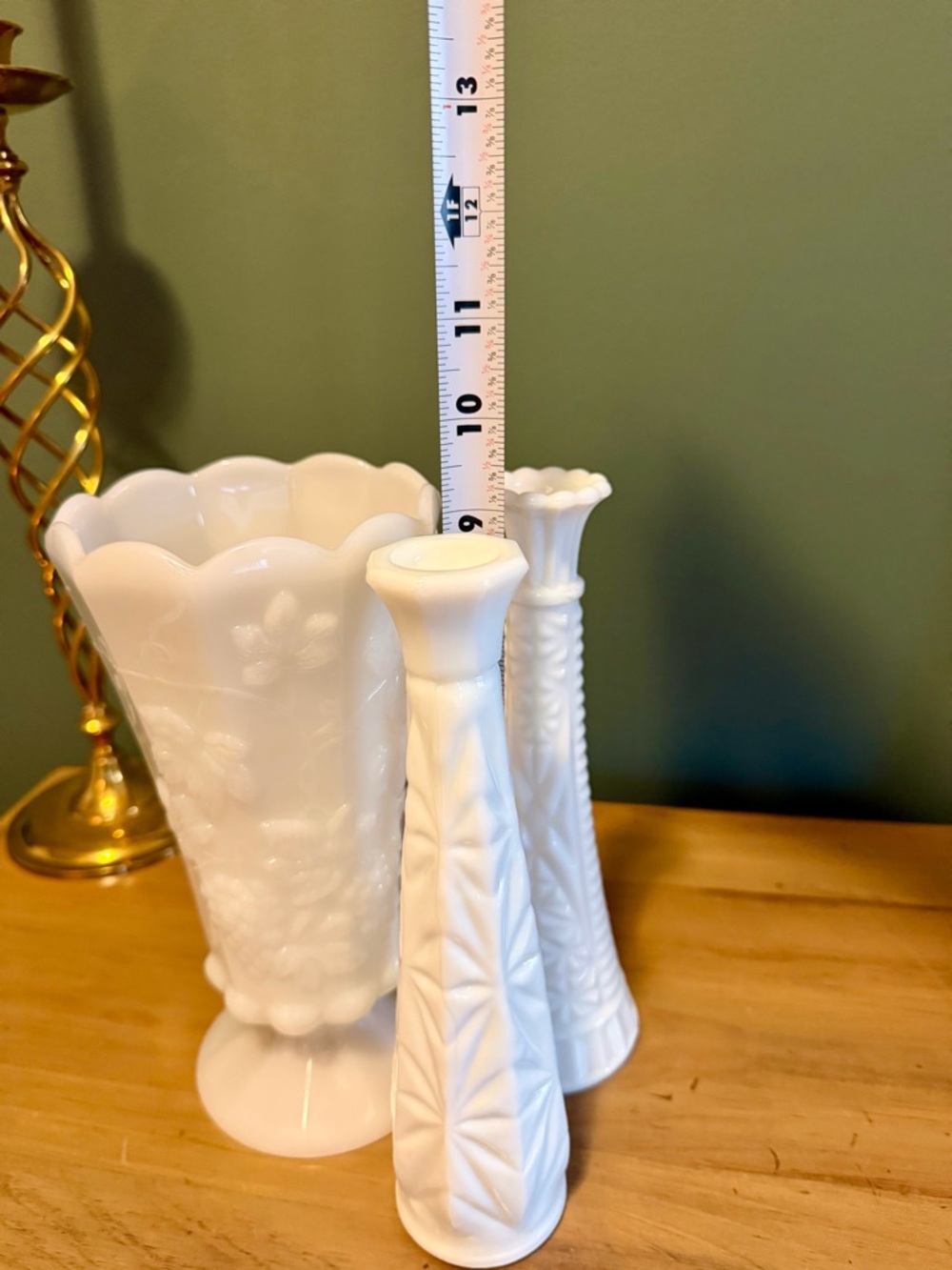 Vintage Milk Glass Lot Vases + Goblets Hobnail Grapes Wedding Decor - Picture 11 of 15
